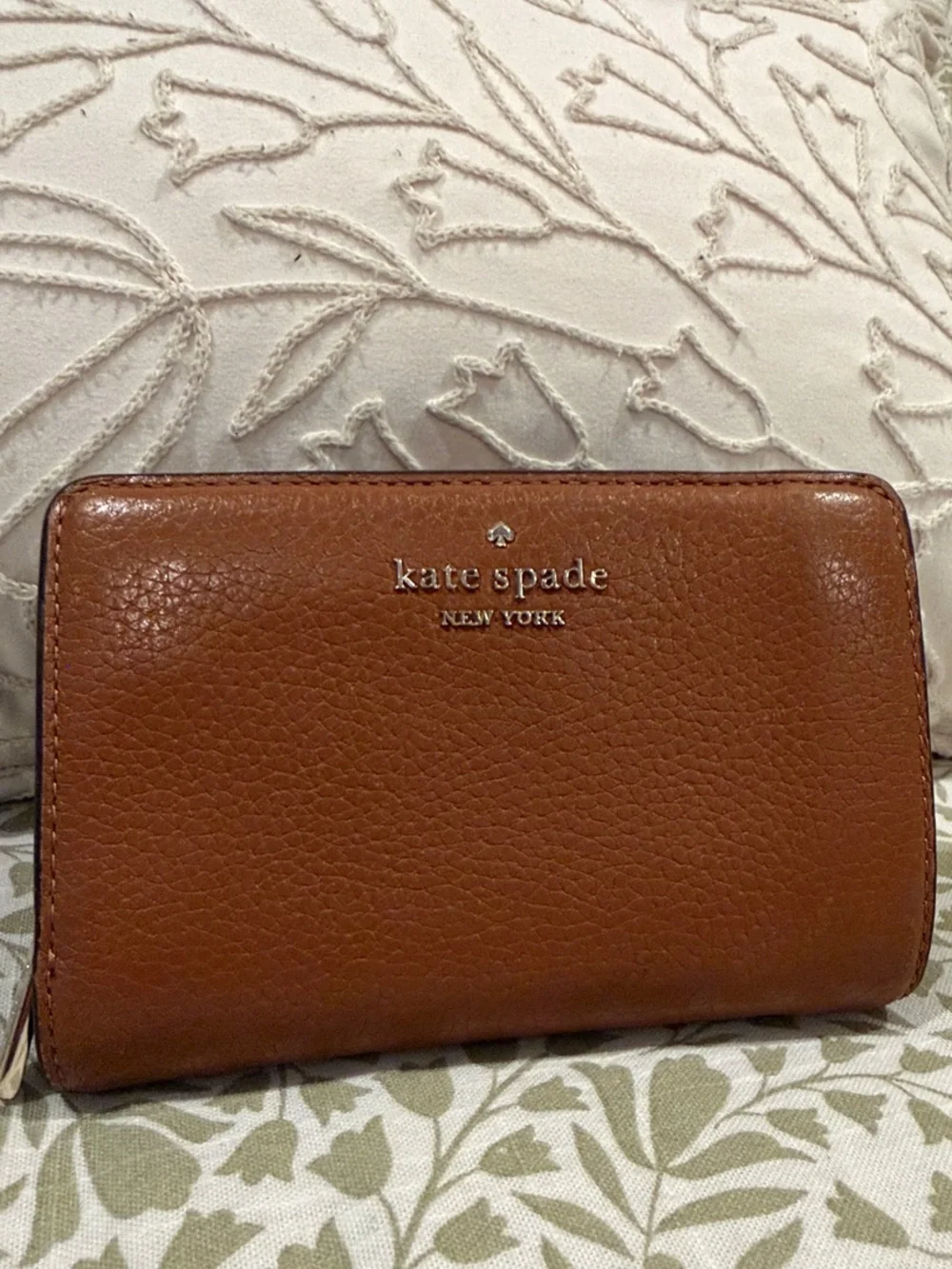 kate spade New York Cognac Pebbled Leather Zip Wallet